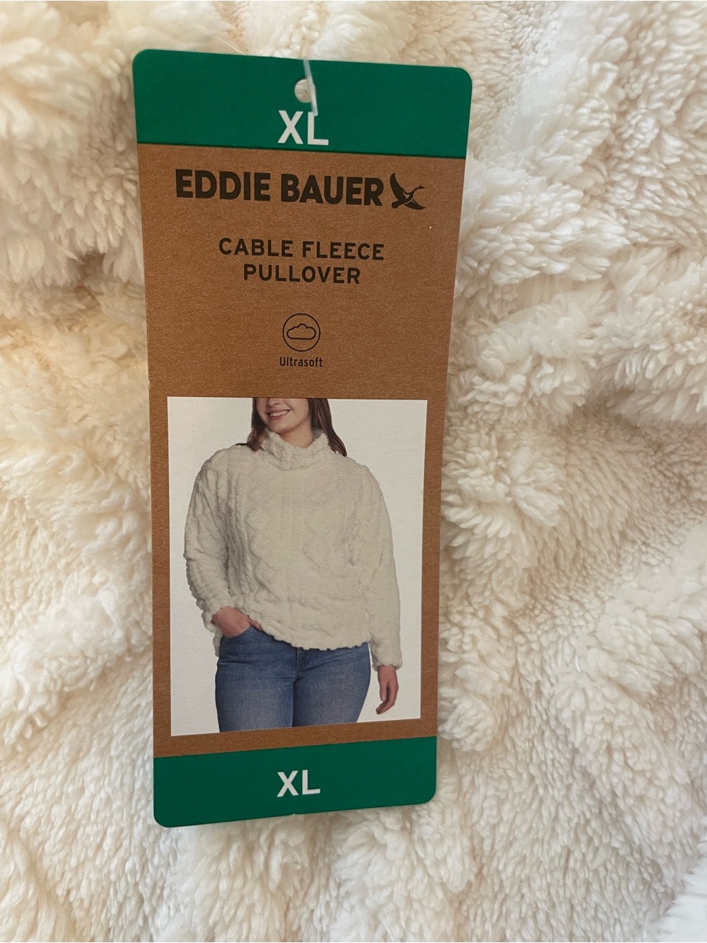 Eddie Bauer Cream Cable-Knit Fleece Turtleneck Pullover